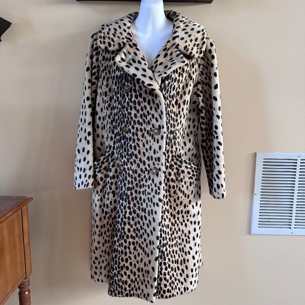 Vintage SAFARI Styled by Fairmoor Fabric by LaFrance Faux Leopard Fur Coat S/M